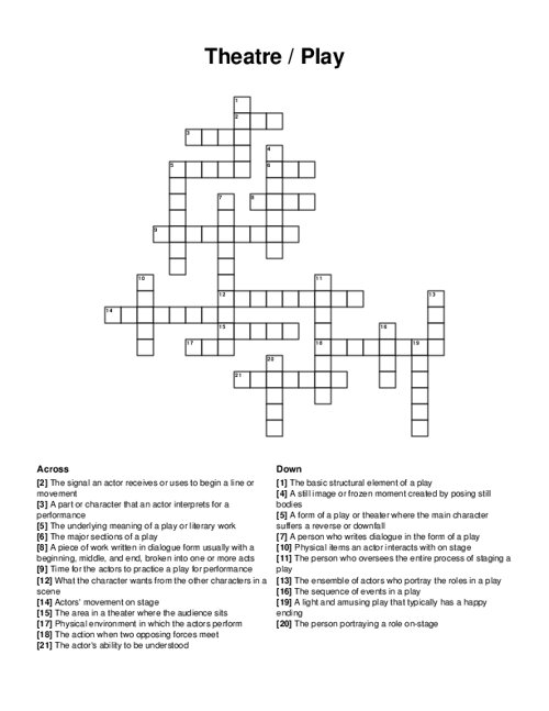 Theatre Play Crossword Puzzle