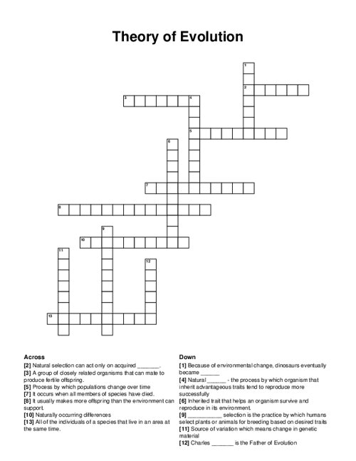 Theory Of Evolution Crossword Puzzle
