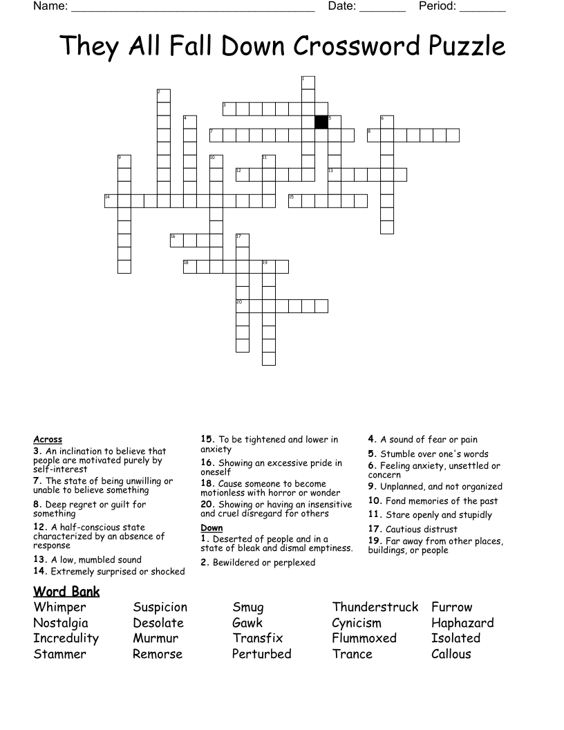 They All Fall Down Crossword Puzzle WordMint