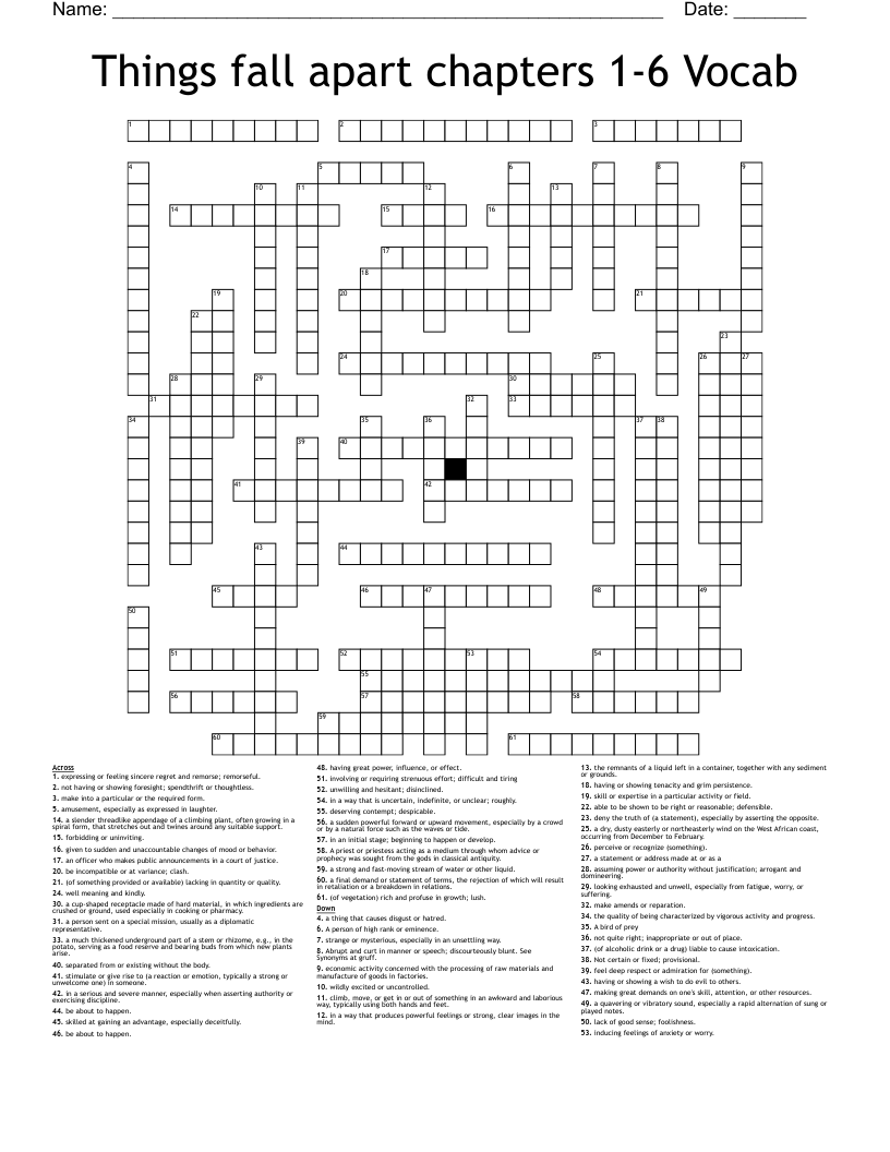 Things Fall Apart Chapters 1 6 Vocab Crossword WordMint Things Fall Apart Chapters 1 6 Vocab Crossword WordMint