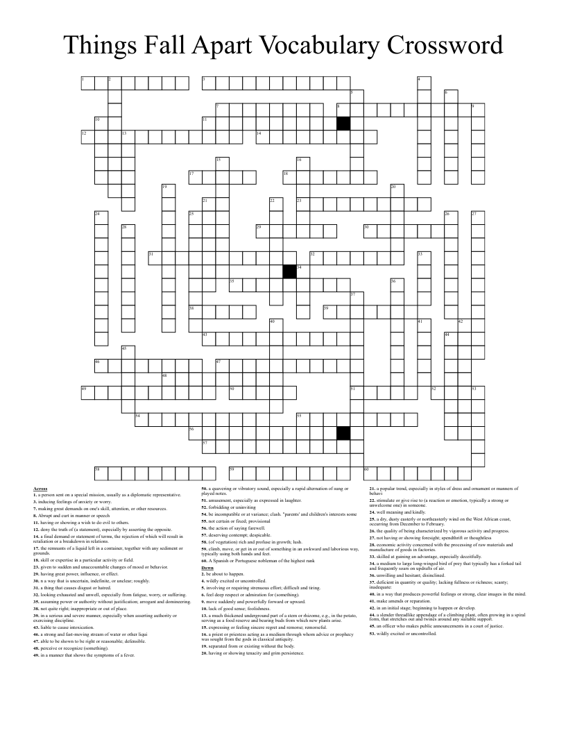 Things Fall Apart Vocabulary Crossword WordMint