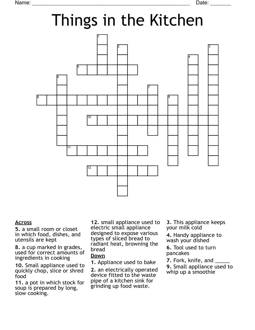 Things In The Kitchen Crossword WordMint