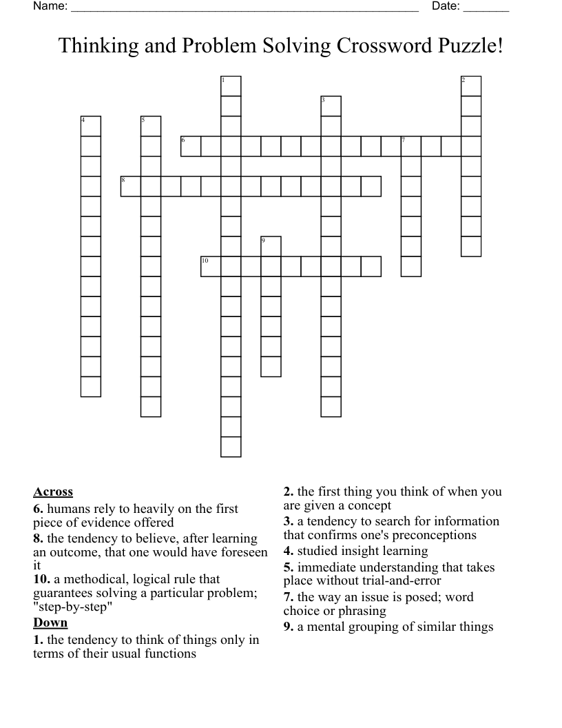 Thinking And Problem Solving Crossword Puzzle WordMint Thinking And Problem Solving Crossword Puzzle WordMint