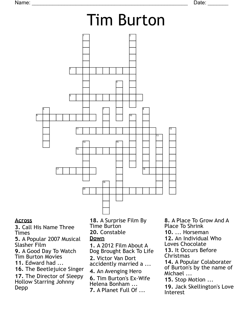 Tim Burton Crossword WordMint