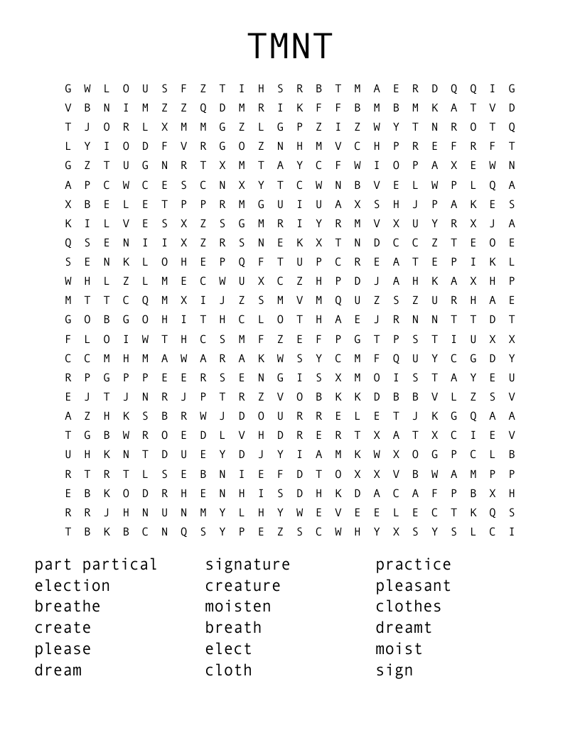TMNT Word Search WordMint