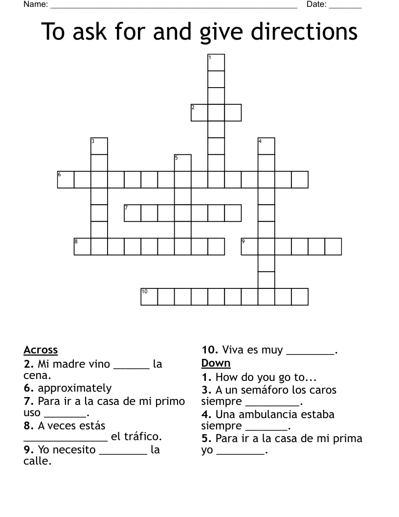 To Ask For And Give Directions Crossword WordMint
