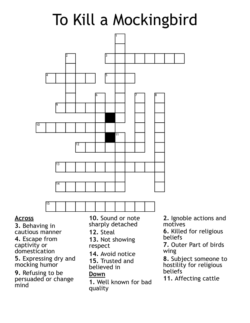 To Kill A Mockingbird Crossword WordMint To Kill A Mockingbird Crossword WordMint