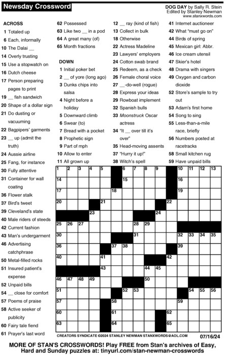 Today s Newsday Crossword Puzzle Answers Free Printable Crosswords