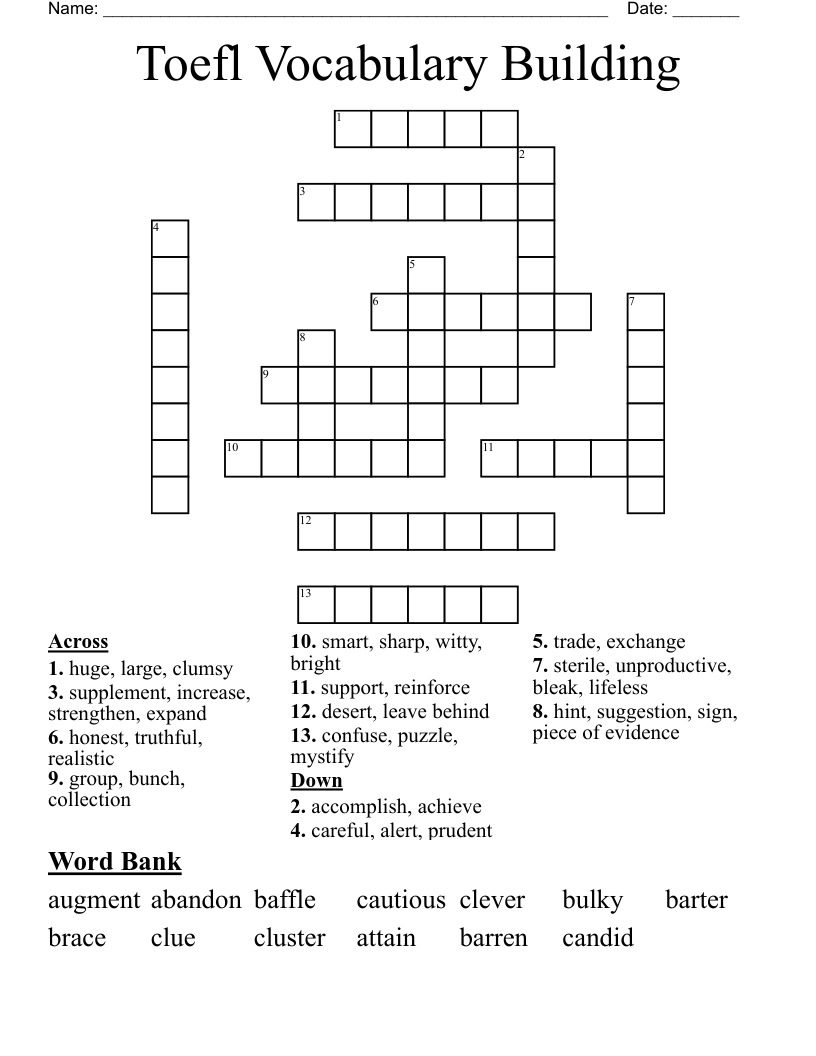 Toefl Vocabulary Building Crossword WordMint