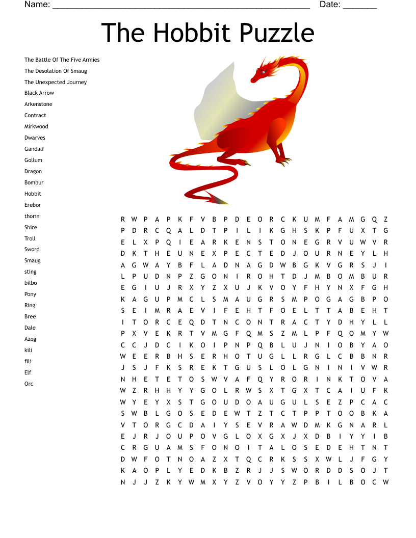 Tolkien Crossword Puzzle 2 WordMint