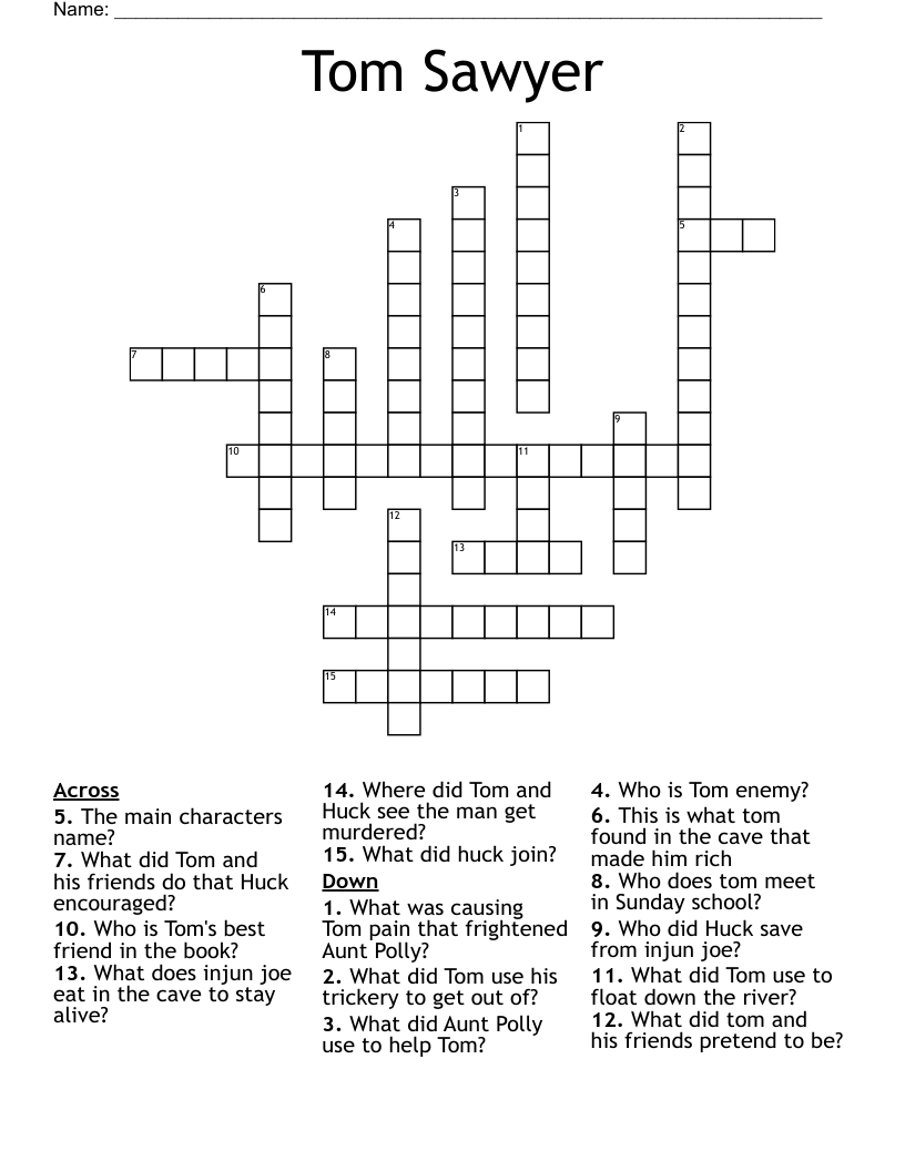 Tom Sawyer Crossword WordMint