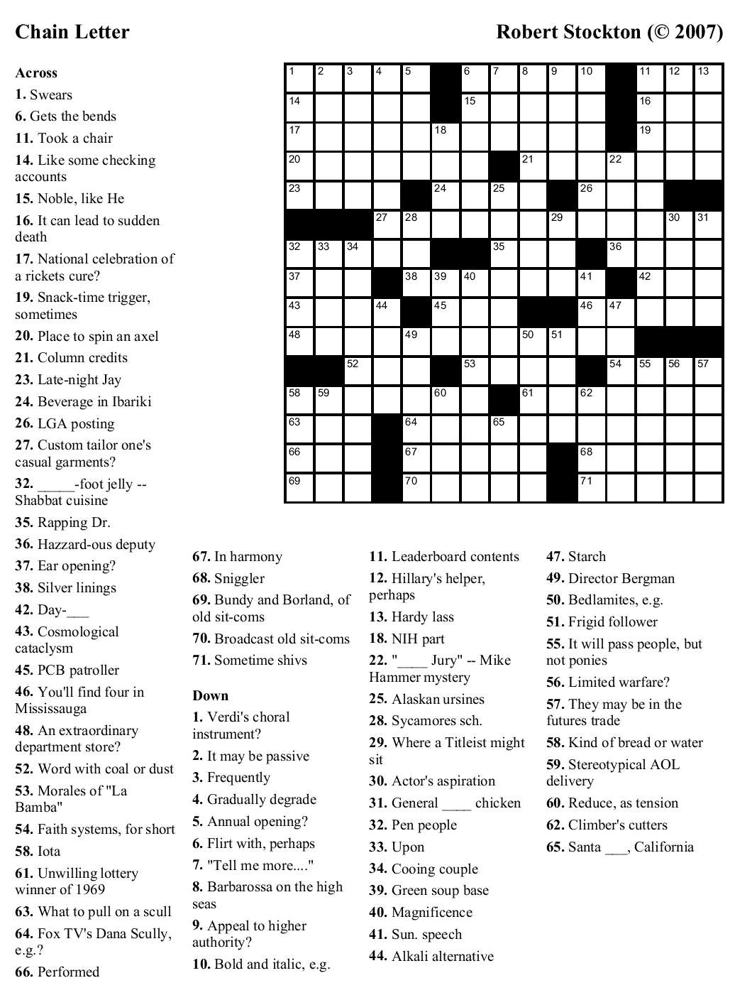 Toronto Sun Crossword Puzzle Printable James Crossword Puzzles