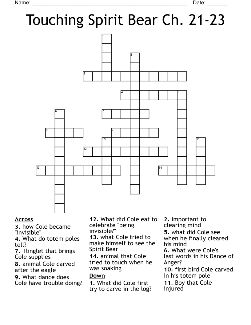 Touching Spirit Bear Crossword WordMint Touching Spirit Bear Crossword WordMint