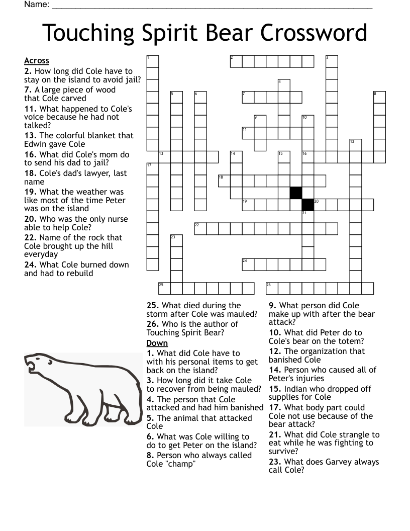 Touching Spirit Bear Crossword WordMint Touching Spirit Bear Crossword WordMint