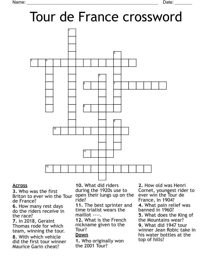 Tour De France Crossword WordMint