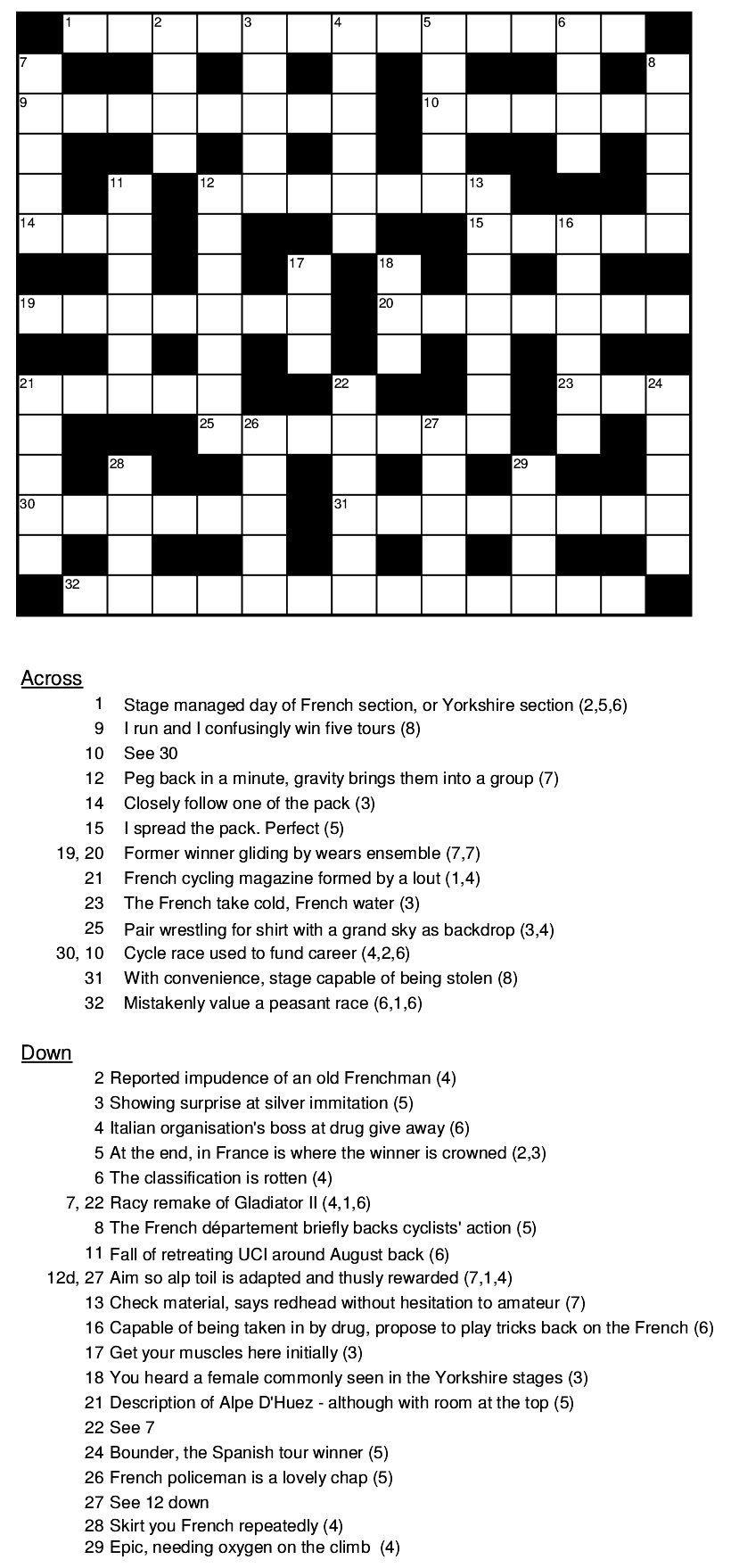 Tour De France Cryptic Crossword Tour De France On TV