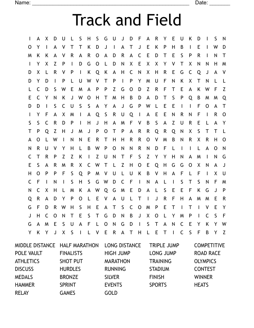 Track And Field Word Search WordMint