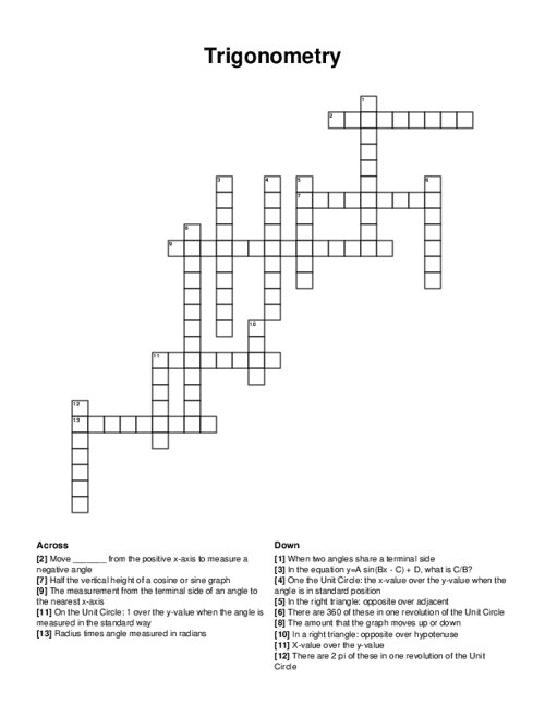 Trigonometry Crossword Puzzle Trigonometry Crossword Puzzle