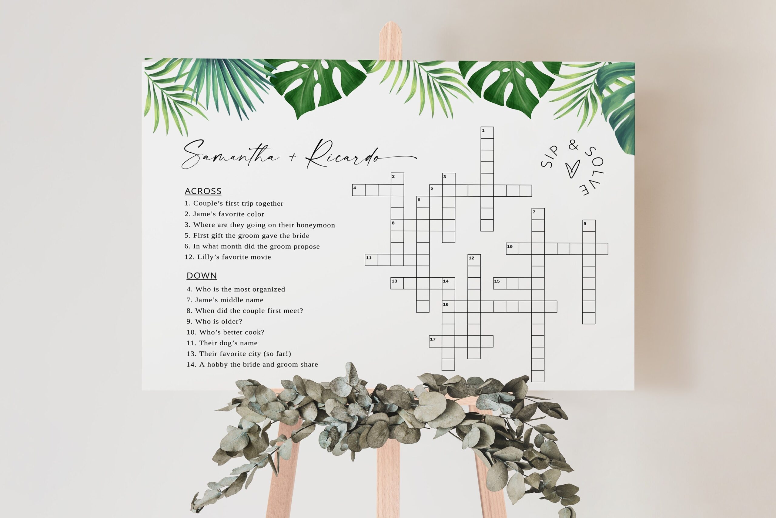 Tropical Wedding Crossword Puzzle Game Destination Wedding Game Trivia Beach Wedding Decorations Wedding Printable Crossword Trivia Guest Etsy