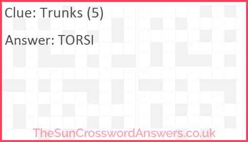 Trunks 5 Crossword Clue TheSunCrosswordAnswers co uk Trunks 5 Crossword Clue TheSunCrosswordAnswers co uk