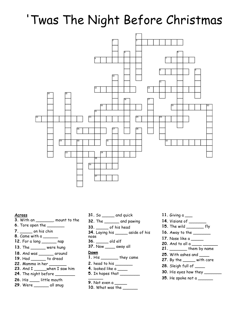 Twas The Night Before Christmas Crossword WordMint