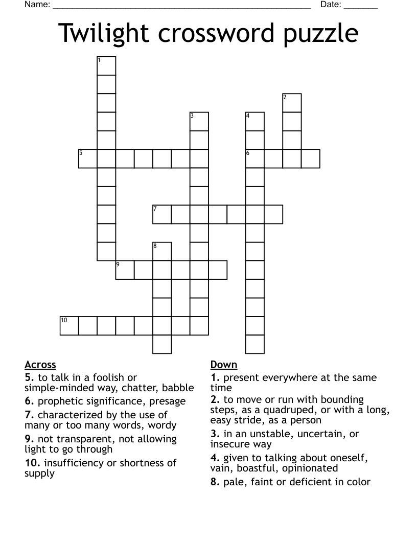 Twilight Crossword Puzzle WordMint Twilight Crossword Puzzle WordMint