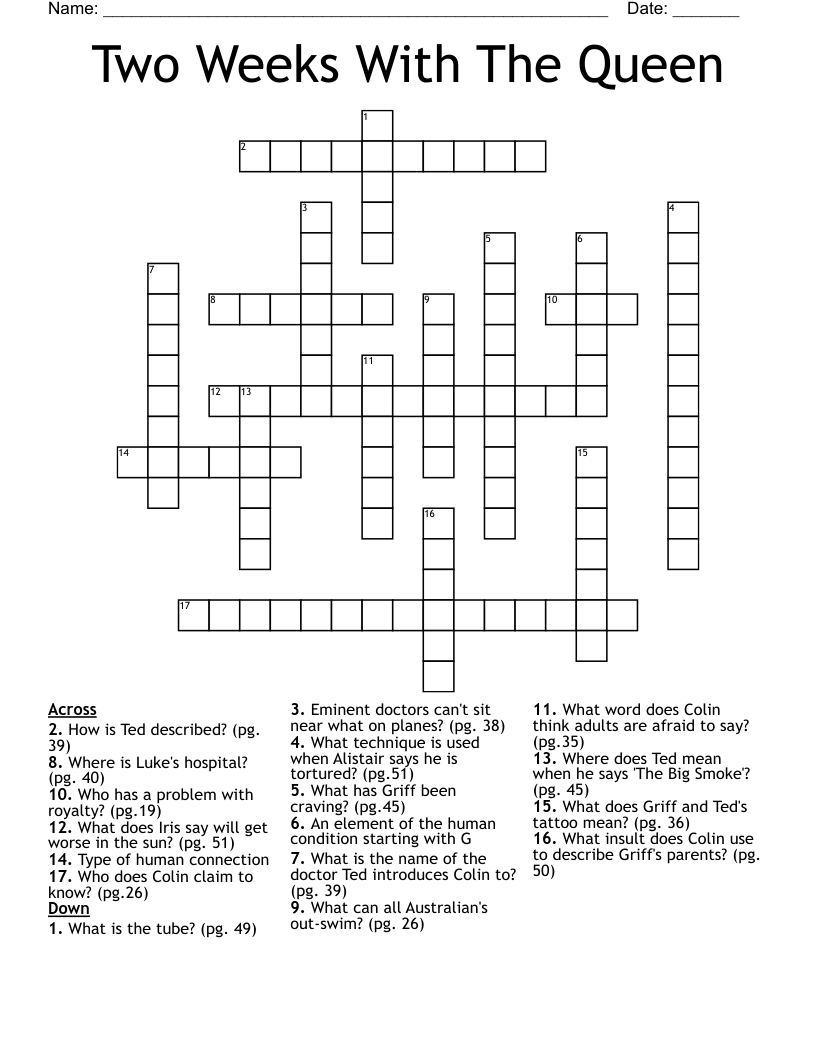 Two Weeks With The Queen Crossword WordMint