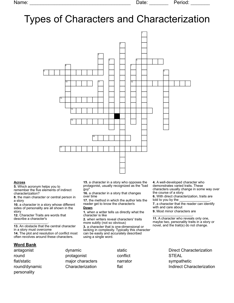 Types Of Characters And Characterization Crossword WordMint