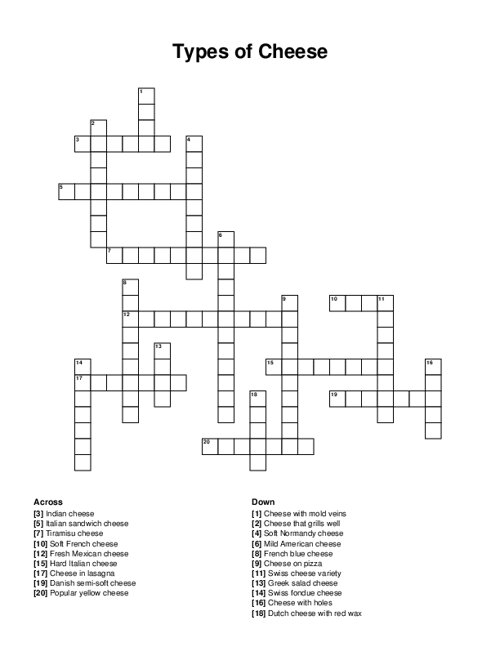 Types Of Cheese Crossword Puzzle Types Of Cheese Crossword Puzzle