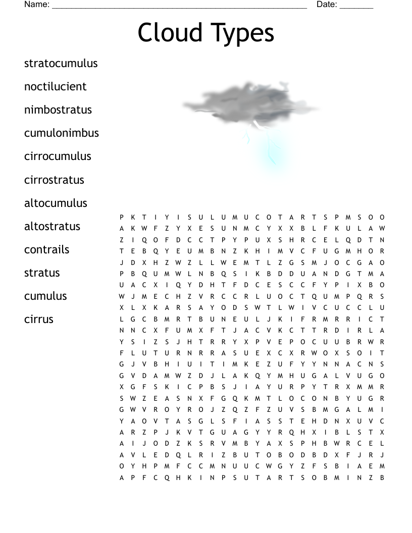 Types Of Clouds Crossword WordMint