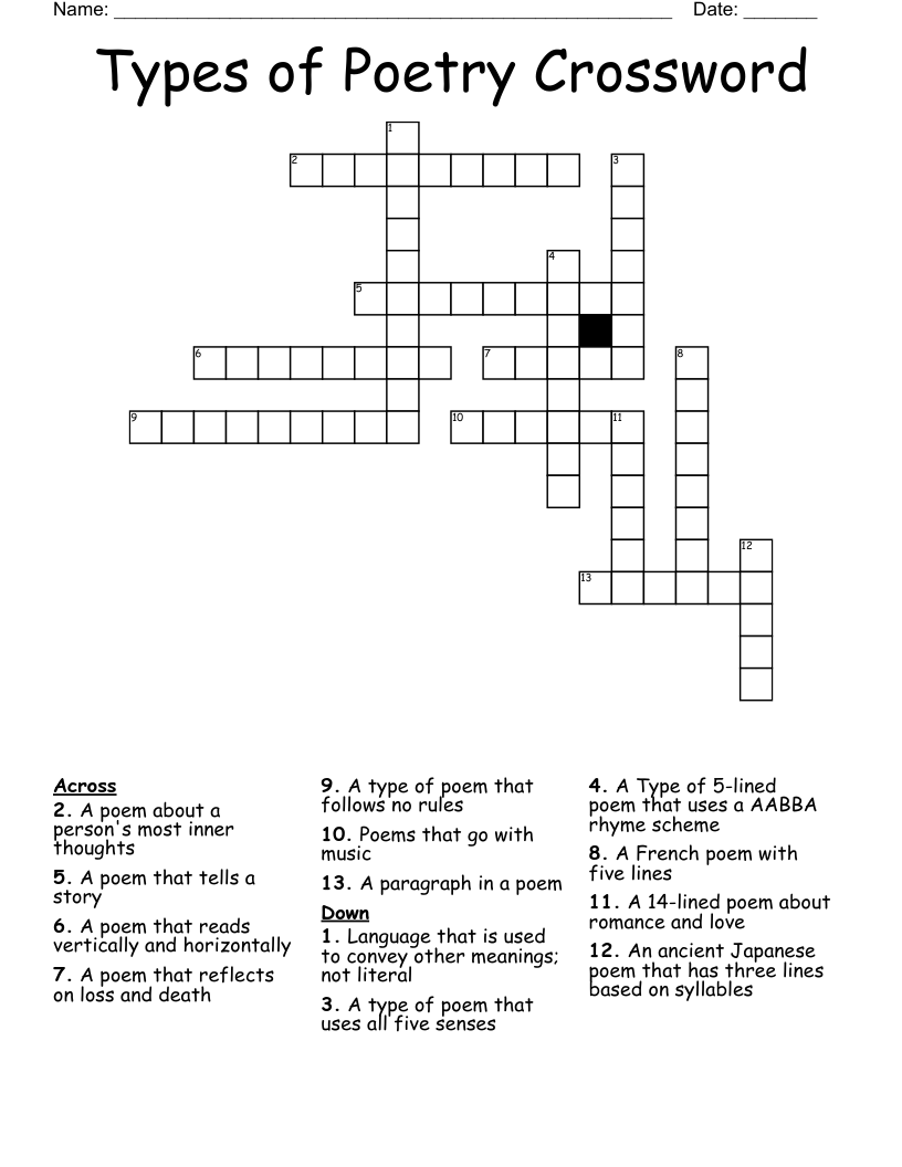 Types Of Poetry Crossword WordMint Types Of Poetry Crossword WordMint