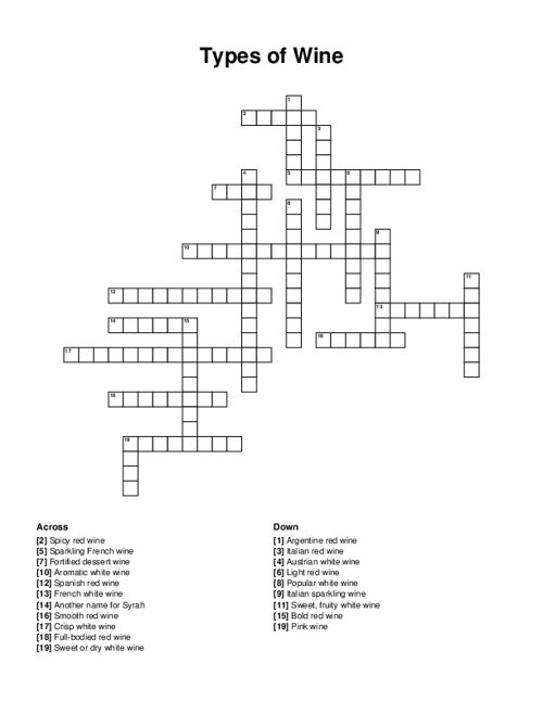 Types Of Wine Crossword Puzzle Types Of Wine Crossword Puzzle