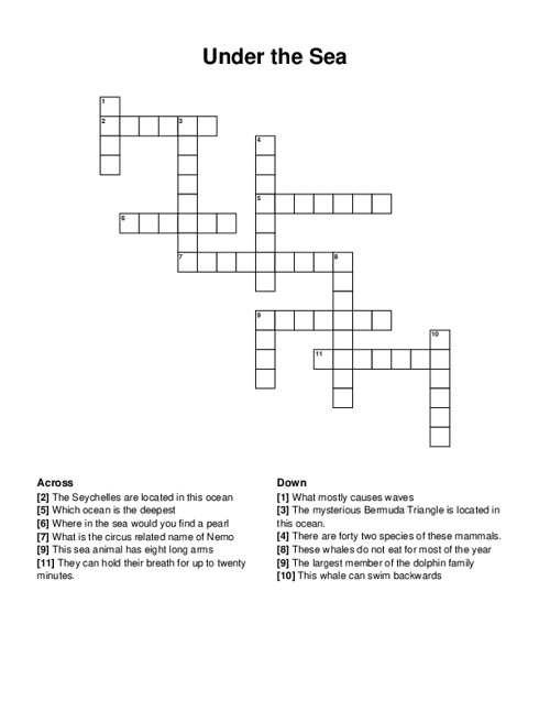 Under The Sea Crossword Puzzle