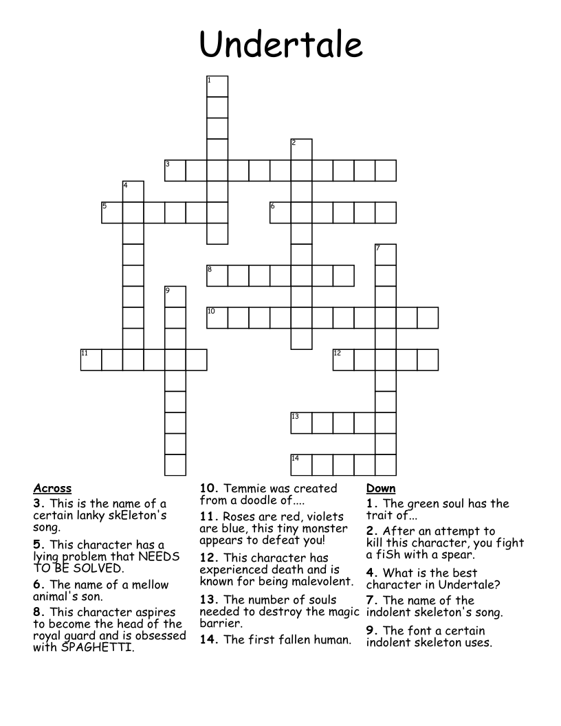 Undertale Crossword WordMint
