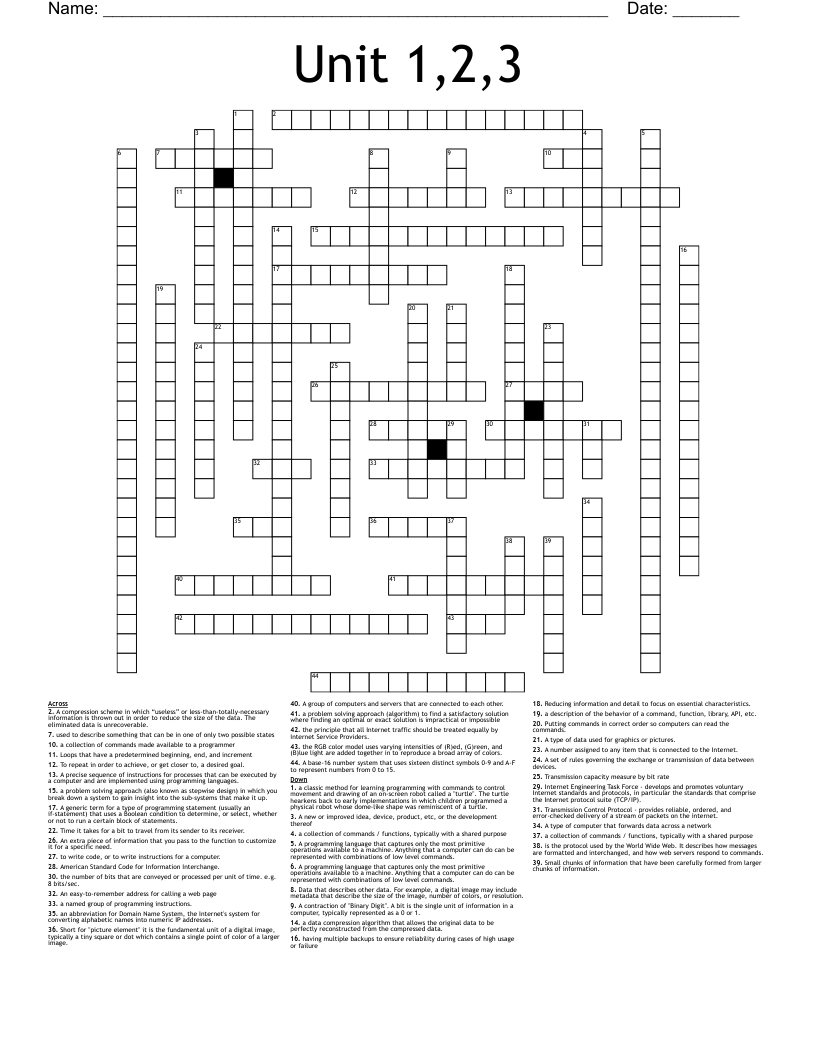 Unit 1 2 3 Crossword WordMint