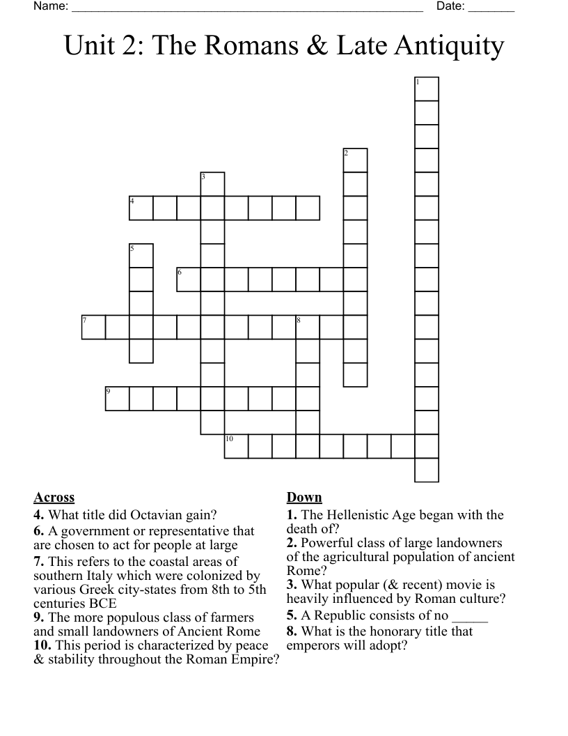 Unit 2 The Romans Late Antiquity Crossword WordMint