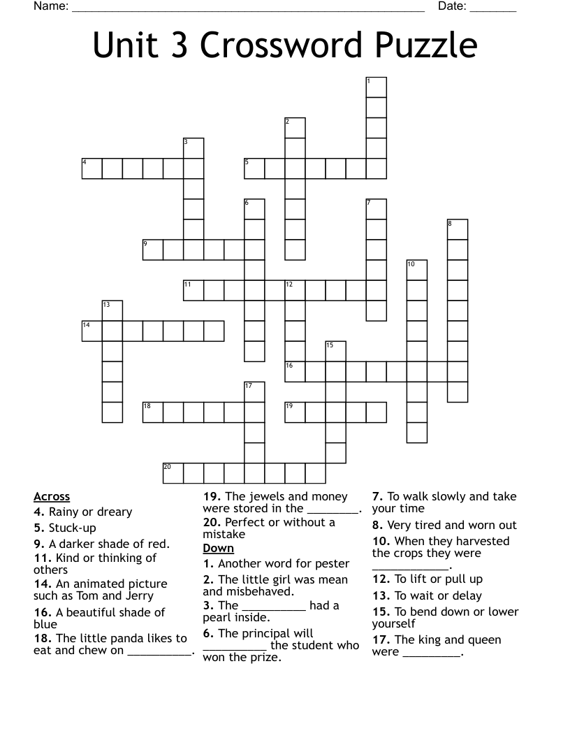 Unit 3 Crossword Puzzle WordMint Unit 3 Crossword Puzzle WordMint