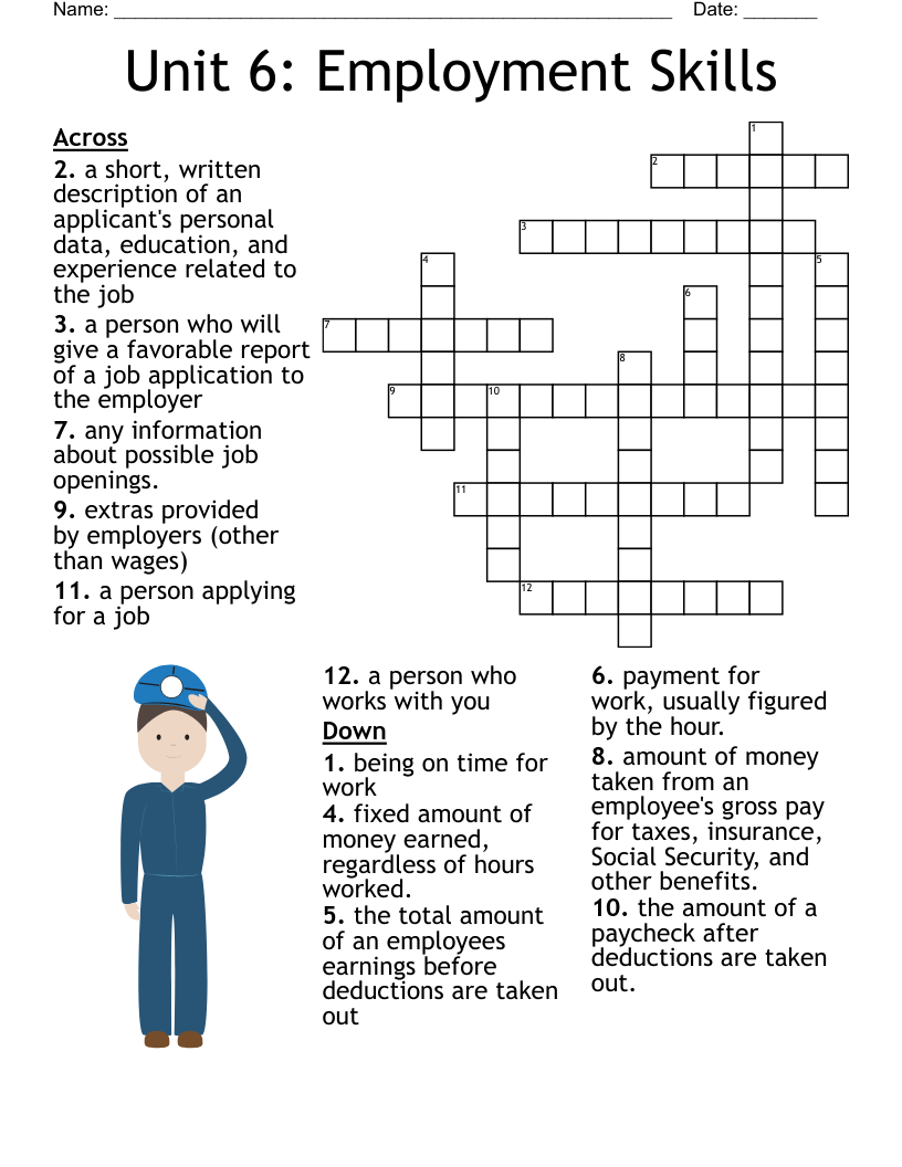 Unit 6 Employment Skills Crossword WordMint Unit 6 Employment Skills Crossword WordMint