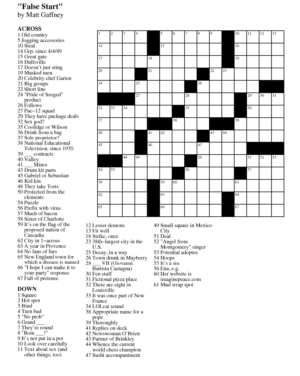 Universal Crossword Puzzle Toronto Star Printable Free Templates