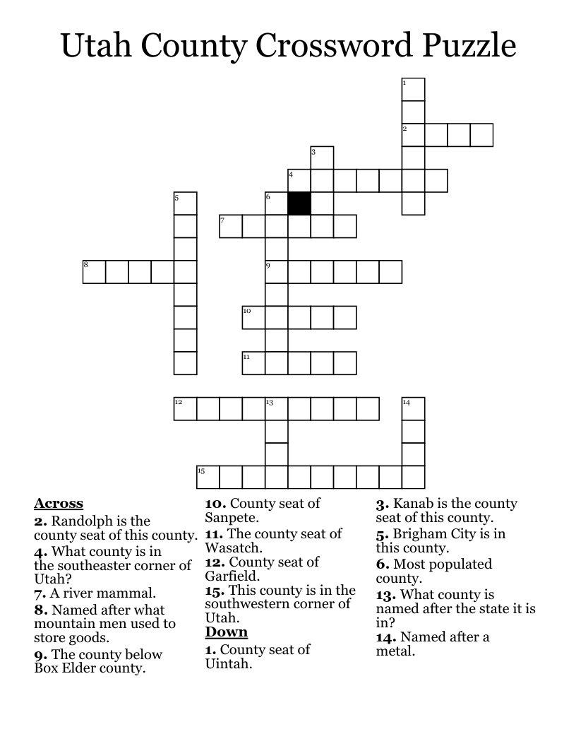 Utah County Crossword Puzzle WordMint