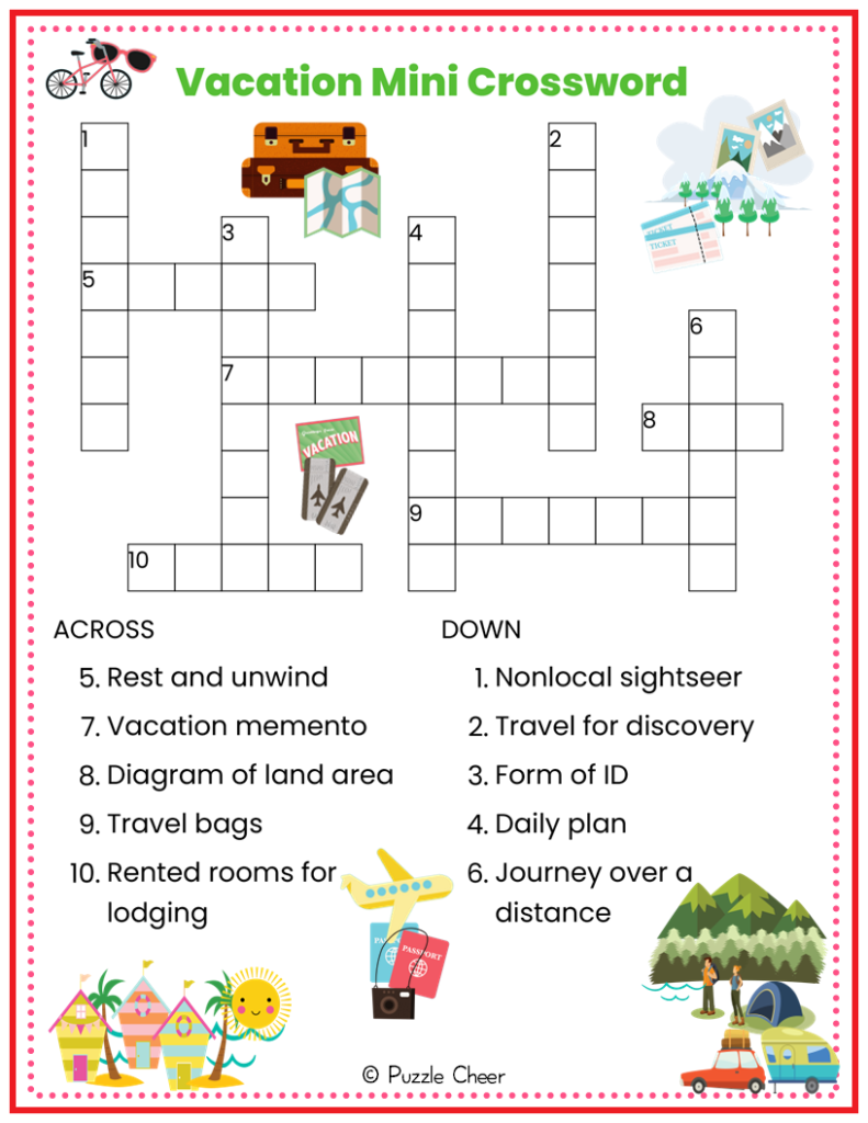 Vacation Mini Crossword Puzzle Puzzle Cheer Vacation Mini Crossword Puzzle Puzzle Cheer
