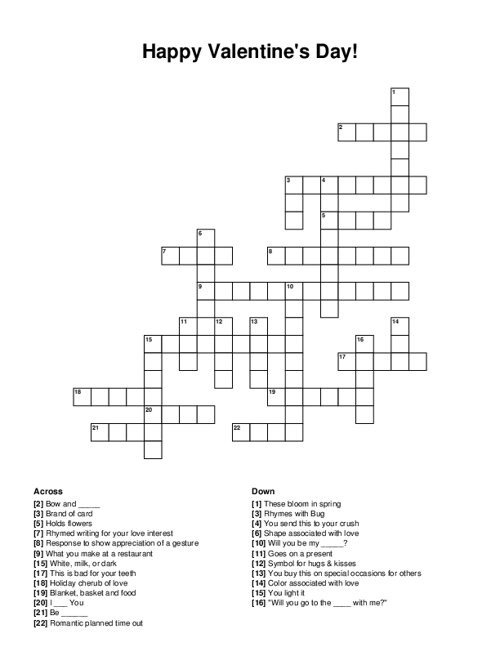Valentine 39 s Day Crossword Puzzle