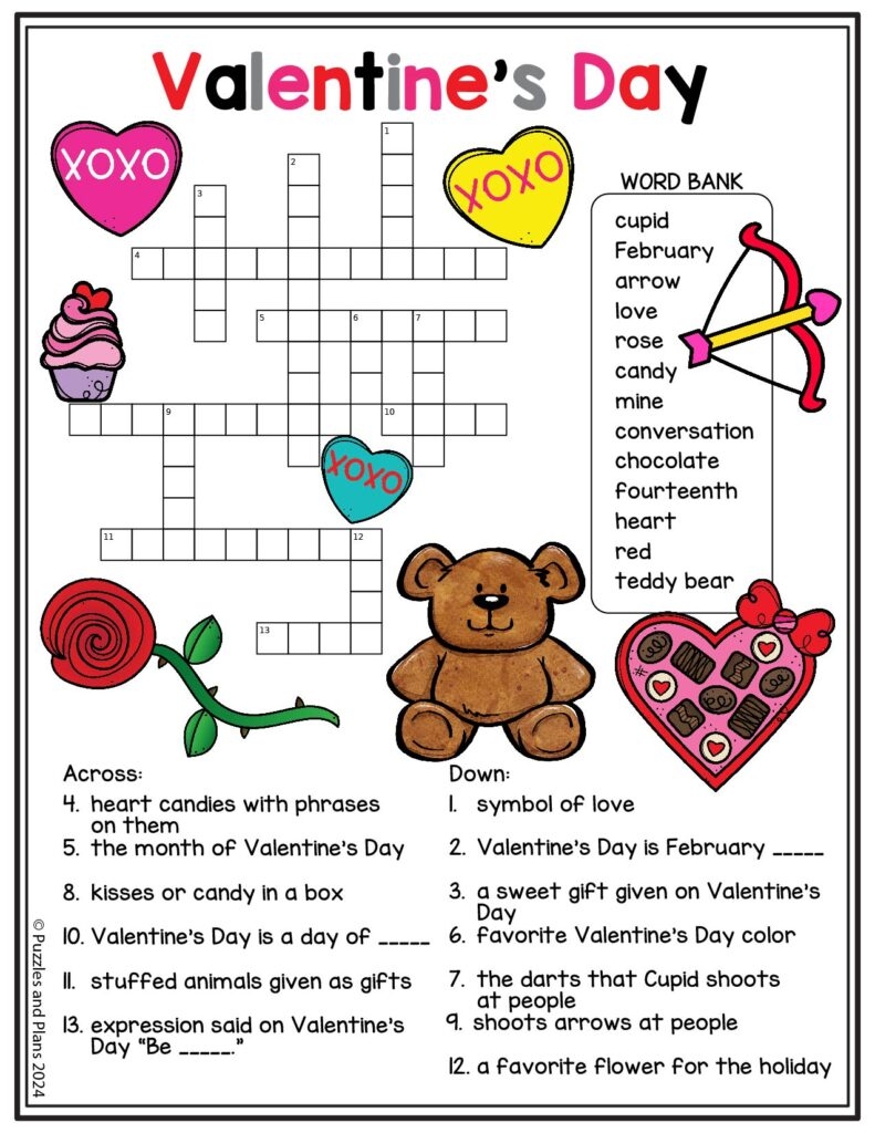 Valentine s Day Crossword Puzzle Free Printable Puzzlesandplans Valentine s Day Crossword Puzzle Free Printable Puzzlesandplans