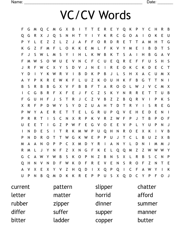 VC CV Words Word Search WordMint
