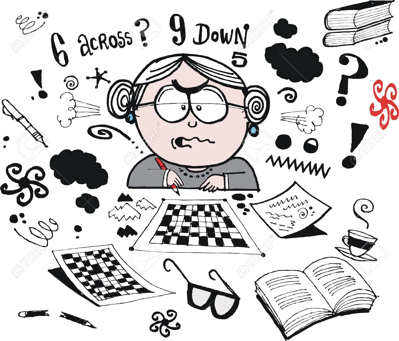 Vector Cartoon Of Worried Elderly Woman Doing Crossword Royalty Free SVG Cliparts Vectors And Stock Illustration Image 30676275 