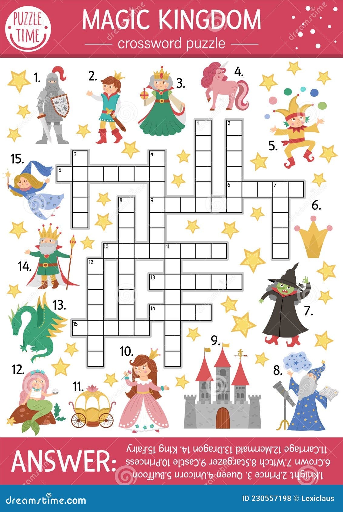Vector Fairytale Crossword Puzzle For Kids Simple Magic Kingdom Quiz With Fantasy Creatures For Children Stock Vector Illustration Of Crossword Letter 230557198