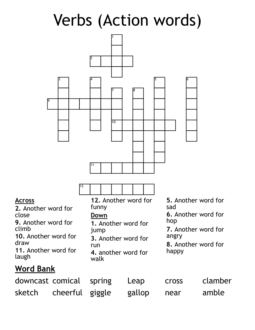 Verbs Action Words Crossword WordMint Verbs Action Words Crossword WordMint