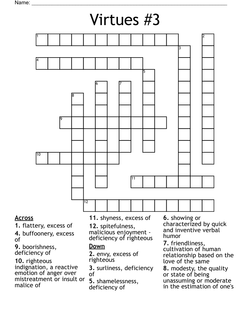 Virtues 3 Crossword WordMint