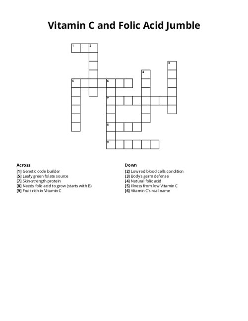 Vitamin C And Folic Acid Jumble Crossword Puzzle Vitamin C And Folic Acid Jumble Crossword Puzzle