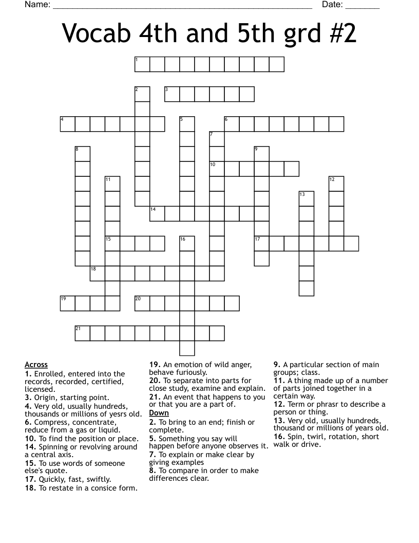 Vocab 4th And 5th Grd 2 Crossword WordMint Vocab 4th And 5th Grd 2 Crossword WordMint